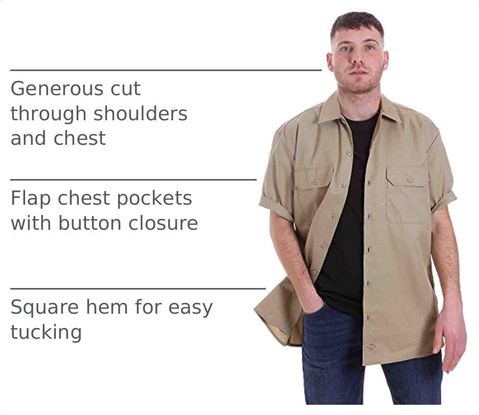 Dickies Men’s Short Sleeve Work Shirt – Durable Twill Button Down Shirts for Men, Lightweight Uniform for Daily Wear