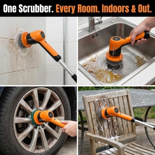 Power Spin Scrubber - Cordless Power Cleaning Brush with Detachable Long Handle, 7 in 1 Electric Cleaning Brush, Dual-Speed, IPX7 Waterproof Electric Scrubber for Bathroom, Tile, Tub, Kitchen