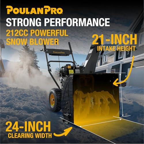 Poulan Pro PR240 Snow Blower Gas Powered 24 Inch, 2-Stage Self-Propelled Snow Thrower with Electric Start, 190° Remote Chute Control, Steel Auger, 212cc Engine for Driveways, Sidewalks & Patios