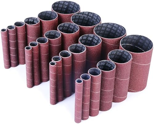 LotFancy 24PCS Spindle Sanding Sleeves, 80 Grit, Aluminum Oxide Abrasive, 4-1/2” Length (4 Each of 1/2”,3/4”,1”,1-1/2”, 2” and 3”