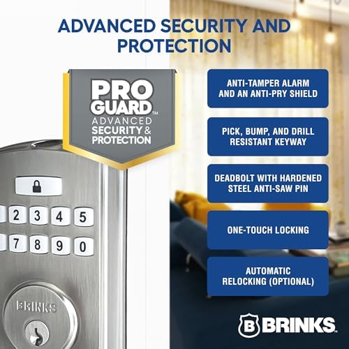Brinks Fingerprint Door Lock, Keyless Entry Biometric Lock, Electronic Keypad Fingerprint Deadbolt with Auto-Locking, Front Door Lock and Interior Knob Set, Easy Installation, Satin Nickel