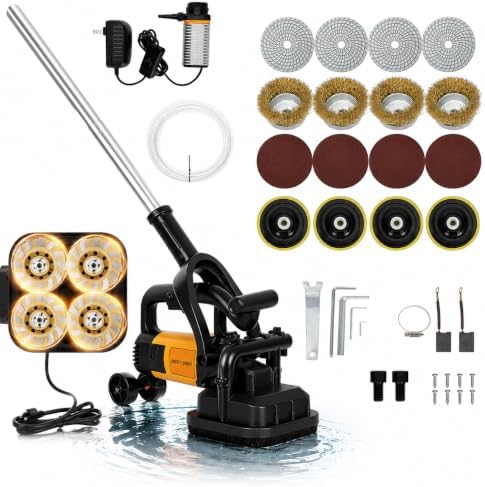 4-Head Concrete Surface Grinder with Handle & Auxiliary Wheels，3800W Concrete Grinder Machine with 6-Speed Control & Dust Collection Cover, Floor Grinder for Grinding Concrete Deck Marble Granite