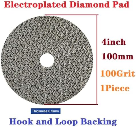 Electroplated Diamond Sanding Paper Sheet Pad,100Grit 4inch 100mm Dia Grinding Sandpaper Pad Hook and Loop Back for Metal Glass Porcelain Ceramic Hand Polishing & Trimming (1 Piece)