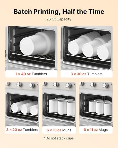 VEVOR Sublimation Oven Machine, 26 Qt, Fits 40oz Tumblers, with 50 Shrink Films, 1 Tape and 2 Heat Gloves, 360° Turbo Convection for Sublimation Blank Tumblers, Mugs, Bowls, Off-White