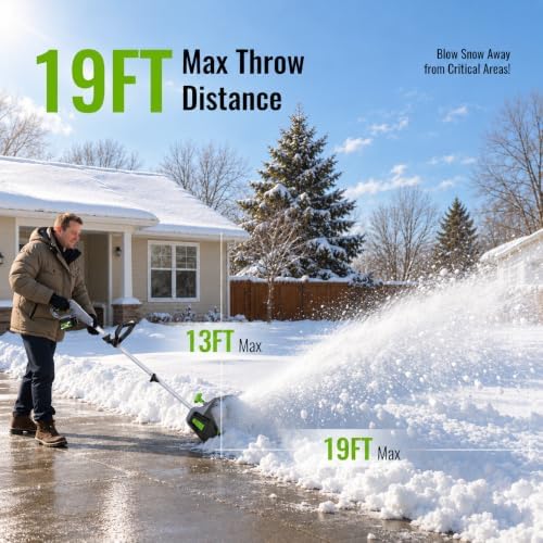 Cordless Snow Shovel, 13" Electric Snow Blower 20V, 4 Ah Battery 300lb/min Snow Removal, 19FT Throw Distance, Lightweight 12lb for Driveway/Steps/Patio/Sidewalk