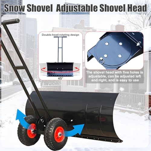 Snow Pusher Shovel - Heavy 36" Blade Snowplow Shovels, 10" Pneumatic Tires, 7-Way Pivot,for Frequent Use On Driveways