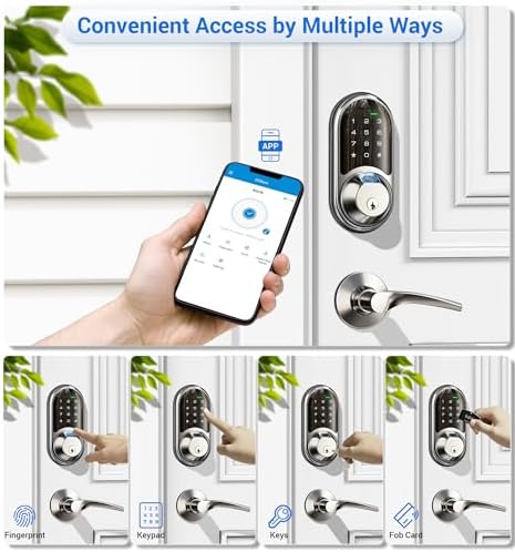 Veise RZ07B Fingerprint Smart Lock with 2 Lever Handle Set, Satin Nickel
