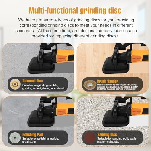 4-Head Concrete Grinder Machine with Handle & Auxiliary Wheels，3800W Floor Grinder For Concrete with 6-Speed Control & Dust Collection Cover, Floor Grinder for Grinding Concrete Deck Marble Granite