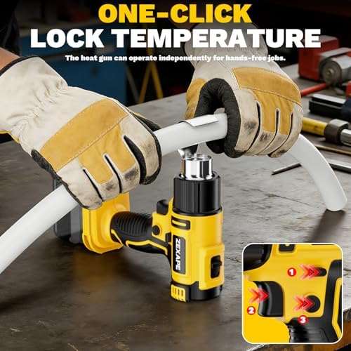 Cordless Heat Gun Compatible with Dewalt 20V Battery, 350W Fast Heating Soldering Gun with LED Light, 122℉-1022℉ Variable Temperature with 5 Nozzles for DIY Craft, Shrink Tubing (Tool Only)