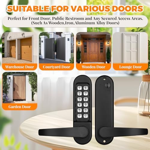 Mechanical Keypad Keyless Entry Door Handle Lock,Matte Black