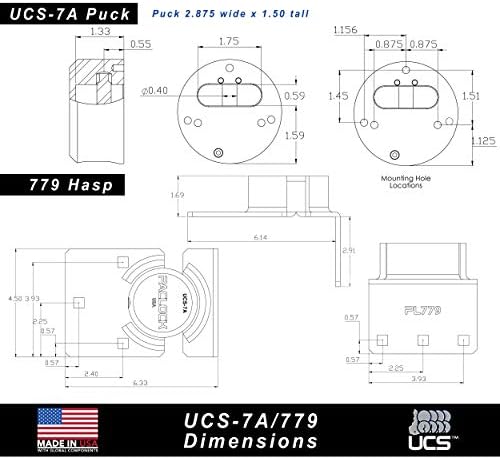PACLOCK's UCS-7A/779 Hasp and Puck Combo Kit, High Performance 6-Pin Cylinder, One Lock Keyed to a Number U-Pick! w/ 2 Keys, Black Anodized Aluminum, Double Coated Grey Hasp