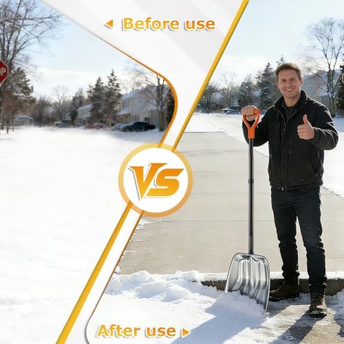 Metal Snow Shovel, Snow Shovel for Driveway, D-Handle, Wide & Durable
