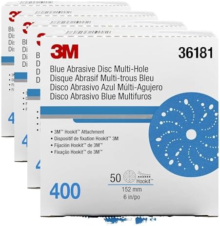 3M Hookit Blue Abrasive Disc, 321U, 36181, 6 in, 400+ Grade, Multi-Hole, 6 in Diameter (Pack of 4)