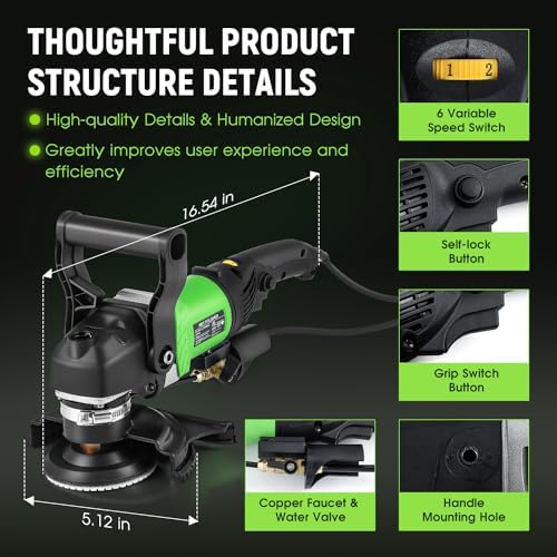 Antstone Wet Polisher 800W 6 Variable Speed 4'' Electric Granite Polisher Grinder Buffer with 7 Diamond Polishing Pads Wet Stone Polisher Concrete Polisher for Granite Marble Concrete Stone Tile