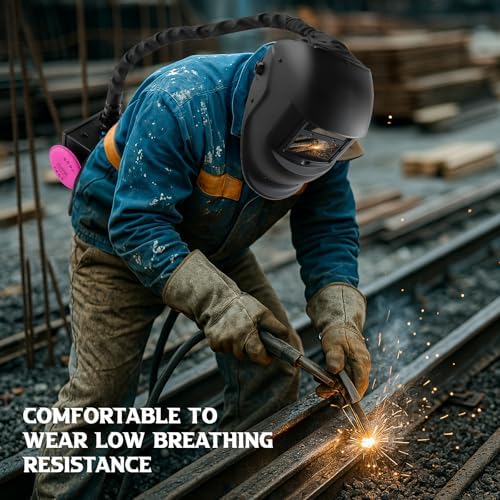 Welding Helmet Auto Darkening with Air Fed System, Powered Air Purifying Respirator (PAPR) True Color Welding Mask, Upgraded Arc Sensor 4/9-13 for TIG MIG ARC Welding Mask