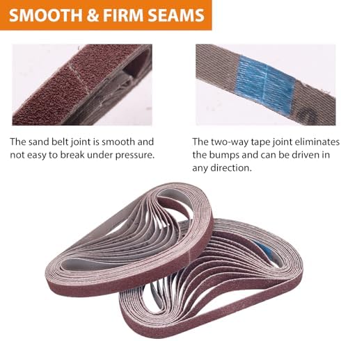 TAOKYID 36 Pack 1/2 x 18 Inch Sanding Belts for Air Belt Sander, Aluminum Oxide File Abrasive Belts 1/2-Inch x 18-Inch, 12 Each of 40/60/80 Assorted Grits 1/2x18 Sanding Belt Sandpaper