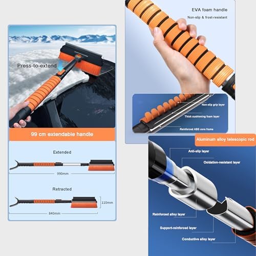 Snow Brush and Ice Scraper for Ram 3500 HD 2010–2025, with Shovel, Extendable Handle, 360° Rotating Head, Detachable Sections, 5-in-1 Car Snow Cleaning Tools