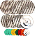 Dry Diamond Polishing Pads - 8pcs 5 inch (#50x3,#100x2,#200x1,#400x1,#800x1) Sanding Pads Kit for Granite Marble Ceramic Used on Angle Grinder or Polisher, with Aluminum Backing Pads+ Adapter 5/8”-11