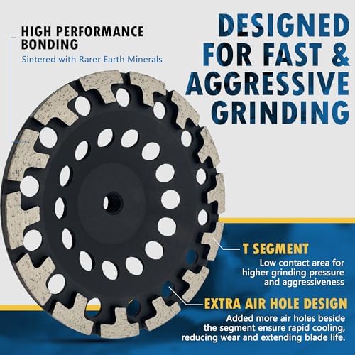 7" Diamond Grind Wheel T Seg Concrete & Coating, 5/8"-11 Threaded Arbor