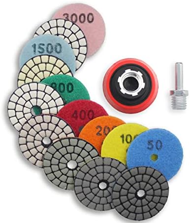 2 Inch Diamond Polishing Pads with 7Pcs Dry Wet Granite Stone Polish Pad Kit for Drill，50-3000 Grit Polishing Pad (7Pcs Dry Pads+1 Drill Adapter)
