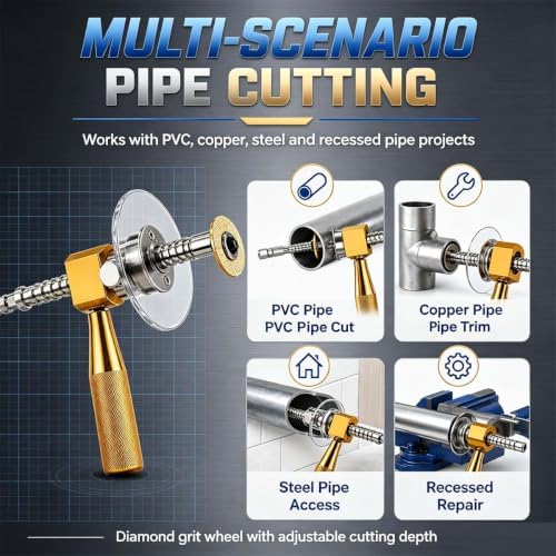 1-1/4" PVC Inside Pipe Cutter Internal Cutting Tool, Diamond Wheel Grinding Disc for Precise Internal PVC Cuts, Metal Guide and Adjustable Depth Control，Yellow