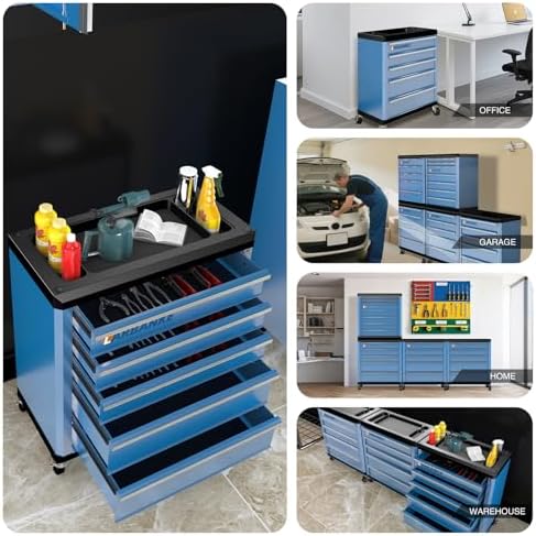LARBANKE 5-Drawer Rolling Tool Chest with Wheels,Lock&Key,Blue Tool Cabinet