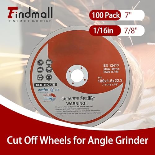 findmall 100 Pack 7" x1/16 x7/8" Cut-Off Wheel - Metal & Stainless Steel Cutting Discs