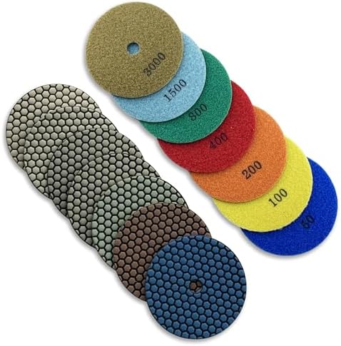 7" Dry Stone & Concrete Polishing Pads Set, Honeycomb Resin, 50-3000 Grit