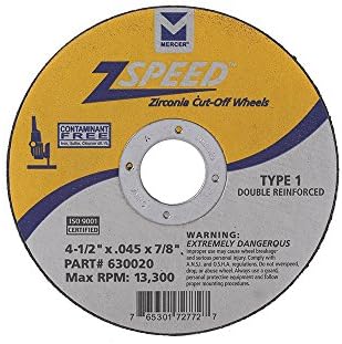 Mercer Industries 630020 - 4-1/2" x .045 x 7/8" Type 1 ZSPEED Zirconia Cut-Off Wheels for Stainless Steel (50 pack)