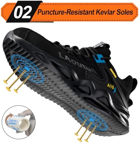 LAoutun Steel Toe Shoes for Men Work Shoes Safety Sneakers Lightweight