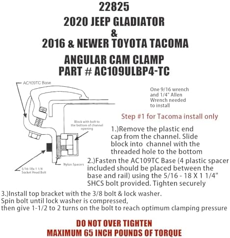 Truck Bed Clamps for 2016-On Tacoma/2020 Jeep Gladiator, 4-Pack | For listed 2016-on Tacoma and 2020 Gladiator bed rail systems; verify the rail style before ordering