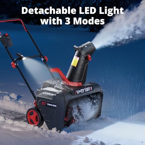 AMERISUN 21-Inch 15-Amp Electric Snow Blower, Corded Snow Thrower with LED Light, 180° Rotating Chute, 30-Ft Throw, 8-in Wheels for Driveways & Sidewalks