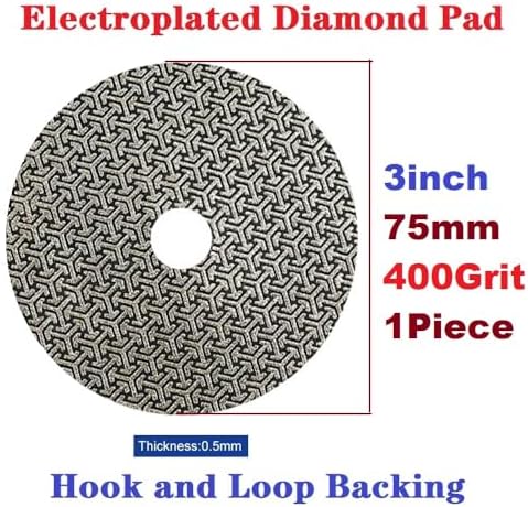 Electroplated Diamond Sanding Paper Sheet Pad,400Grit 3inch 75mm Grinding Sandpaper Pad Hook and Loop Backing for Metal Glass Porcelain Ceramic Hand Polishing & Trimming (1 Piece)