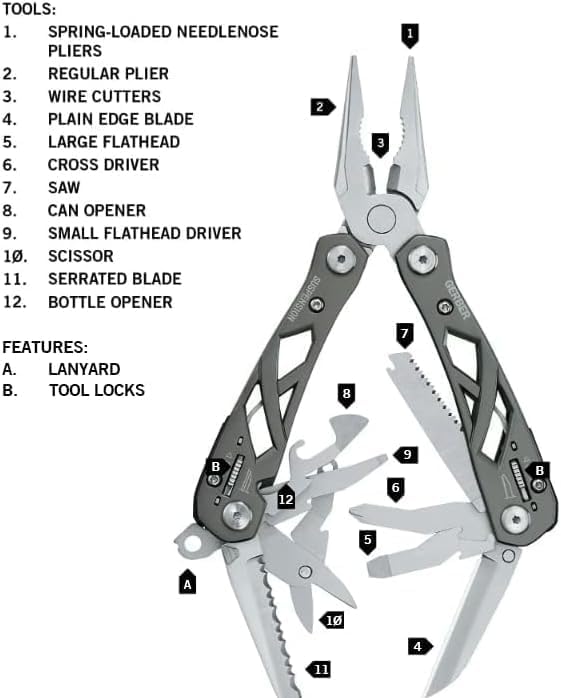 Gerber Suspension NXT 15-in-1 EDC Multitool, Pliers w/ Pocket Knife, Grey