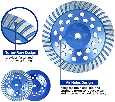 SALI 7 Inch 2pcs Concrete Grinding Wheels 43 Turbo Diamond Segments 5/8-11 Arbor Diamond Grinding Wheel Fit for Paint, Epoxy, Mastic, Coating Removal
