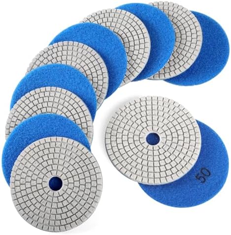 WORKEASE 4 Inch Diamond Polishing Pads Wet/Dry 12PCS, 50 Grit Diamond Sanding Pad, Granite Stone Concrete Marble Rock Countertop Quartz Polish Pad