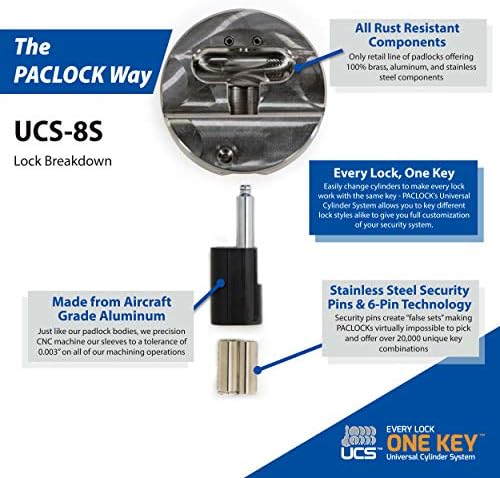 PACLOCK's 8-Series Stepped-Back Puck, UCS, High Performance 6-Pin Cylinder, One Lock Keyed to a Number U-Pick! w/ 2 Keys, 304 Stainless Steel