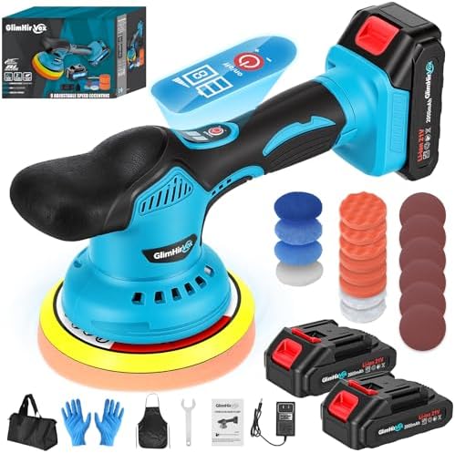 Cordless Dual Action Car Buffer Polisher, 2x2.0Ah 21V Batteries, 28PCS Kit