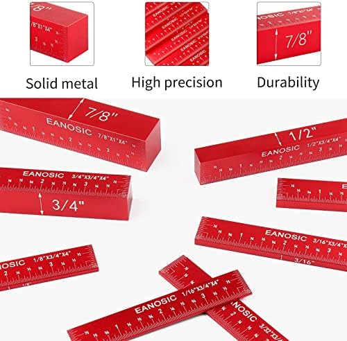 EANOSIC Setup Blocks Height Gauge Set, 8pcs Precision Aluminum Setup Bars for Router and Table Saw Accessories Woodworking Set Up, Bars Include Laser Engraved Size Markings (Extra Long 4 Inch)