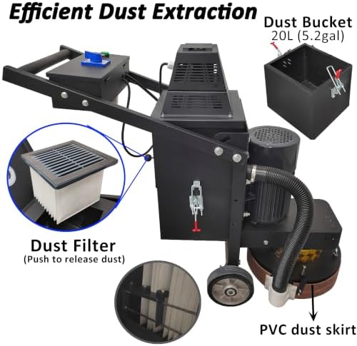 TECHTONGDA 4-Head Electric Concrete Floor Grinder & Polisher 13" Grinding Width 0-0.12" Grinding Depth with 20L Dust Collection Box for Home Renovation Remodeling Garages Factories 220V