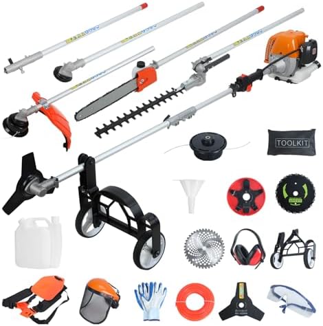8 in 1 Weed Eater Gas - 52CC 2-Stroke Gas Pole Saw Hedge Trimmer Combo
