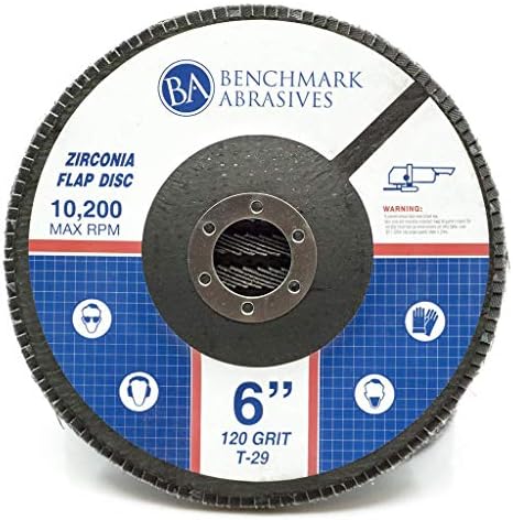 Benchmark Abrasives 6" x 7/8" Zirconia Type 29 Flap Discs, 120 Grit