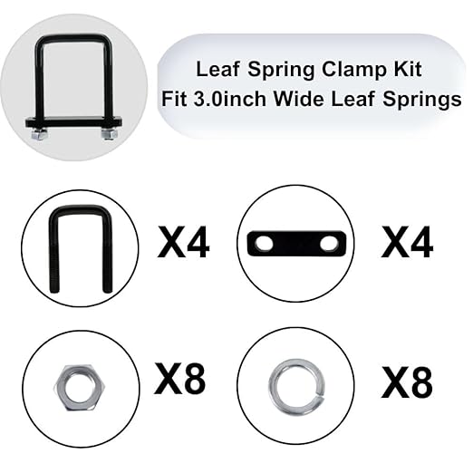 4 Pack Square U-Bolt for Trailer- Fits 3.0 Inch Wide Leaf Springs, Galvanized Steel Clamp Set, Secure Fit for Truck, Boat and Trailers, Black