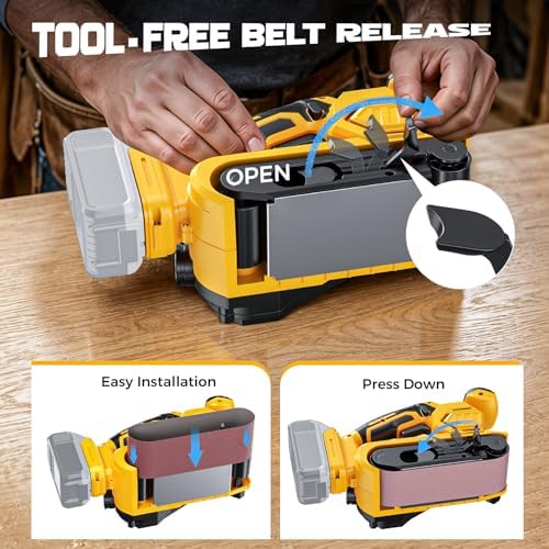Ecarke Cordless Belt Sander Compatible with DeWalt 20V Battery (Tool Only) 3x18" Bench Sander with Variable Speed (120-380 m/min), with Dust Bag & 3 Sanding Belts(80/120/320 Grit) for Woodworking