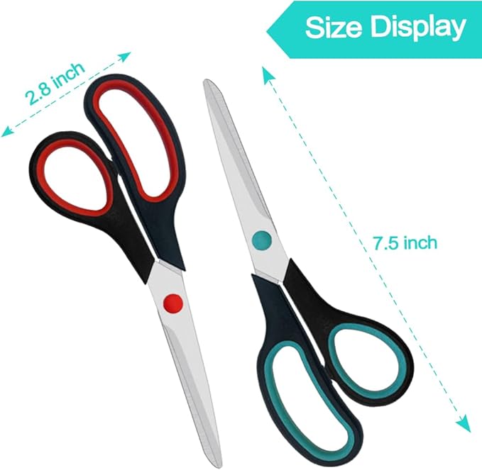 Scissors, 2 Pack 7.5 inch Scissors for Office and Home, Scissor All Purpose for School Fabric Craft Supplies Use