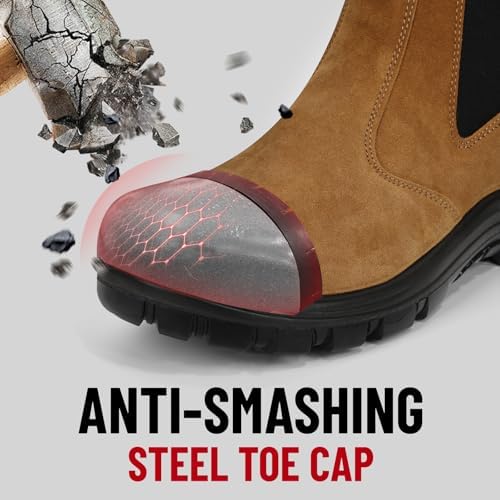 ANGRYRAM Slip on Steel Toe Work Boots for Men Waterproof Safety Shoes