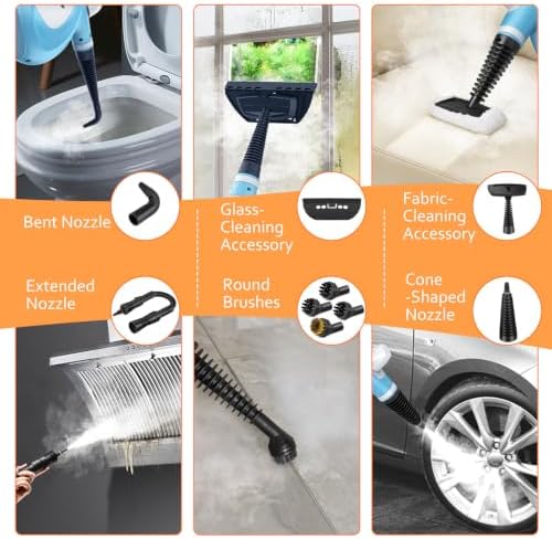 Phueut Pressurized Handheld Multi-Surface Natural Steam Cleaner with 12 pcs Accessories, Multi-Purpose Steamer for Home Use, Steamer for Cleaning Floor, Upholstery, Grout and Car (Blue)