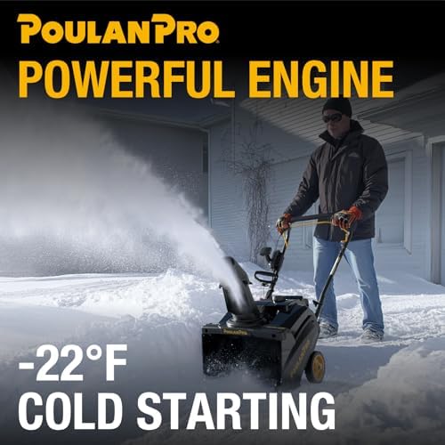 Poulan Pro Gas Snow Blower Single Stage 18 Inch with Electric Start, 190° Remote Chute Control, Lightweight, Compact