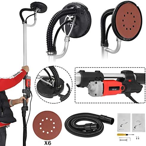 800W Drywall Sander Commercial Electric Sander with 6 Pcs Sanding Pads Discs Adjustable Variable Speed 1000-2000 RPM Wall Sander with Extendable Handle