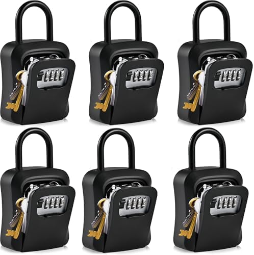 6 PCS L Large Key Lock Box, 4.5”x3.7”x1.5” Waterproof Kirsite | Combination Lockbox for Keys Outdoor, Portable Key Lock Box Wall Mount with Code (L Size, Black)